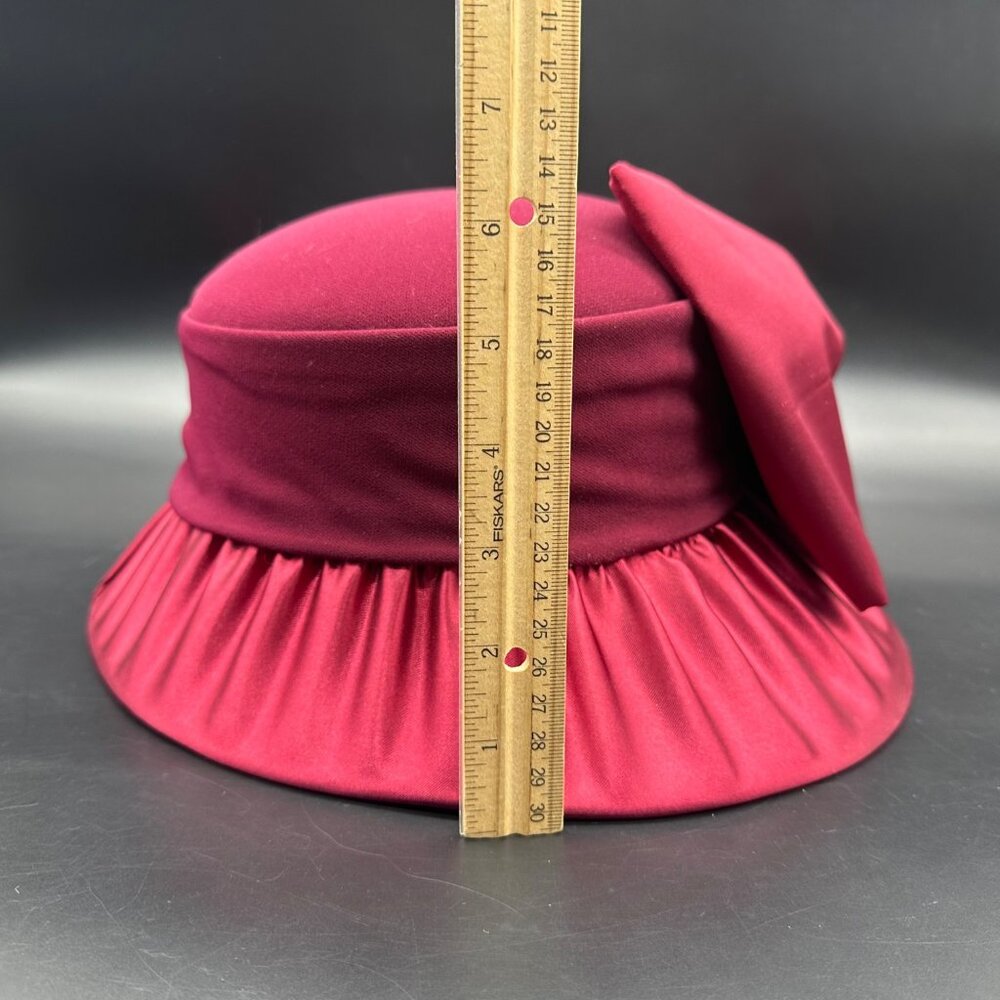 Vintage Formal Church Hat Big Bow  Donna Vinci Couture Cranberry Burgundy Y2K - Picture 13 of 14